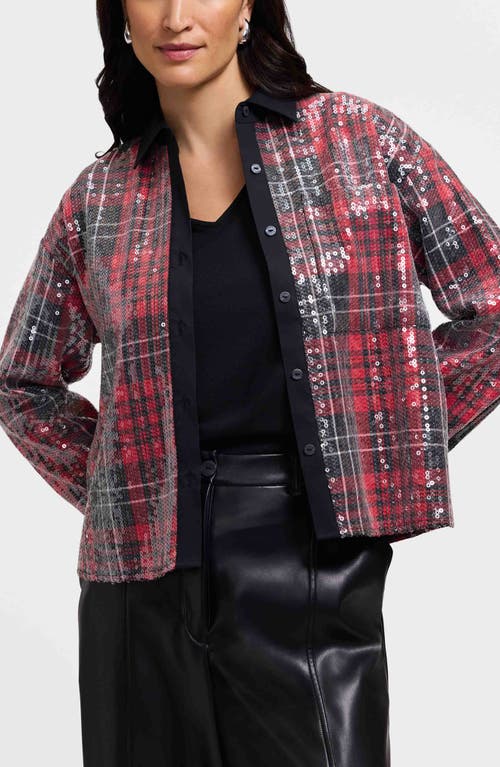 Foxcroft Marina Sequin Button-up Shirt In Red