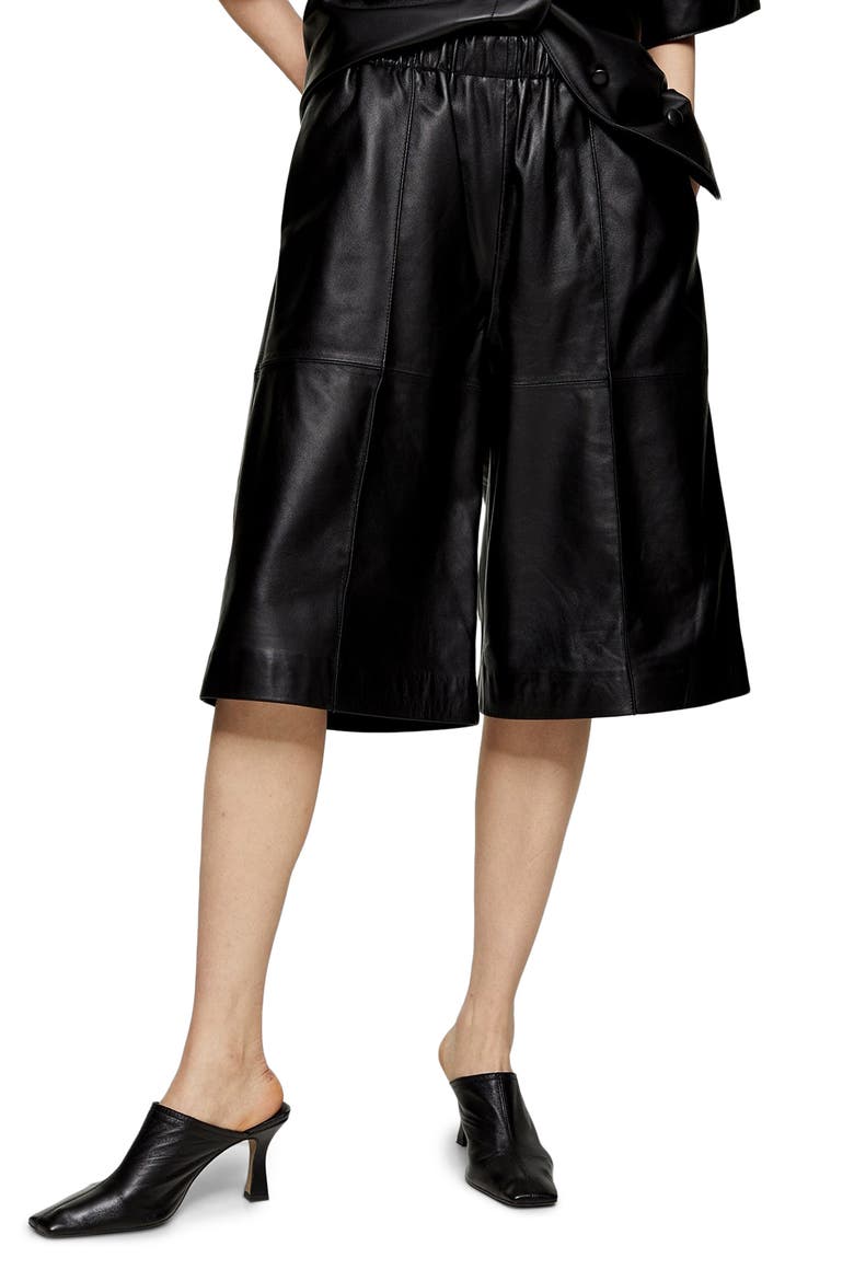 Leather Bermuda Shorts, Main, color, BLACK