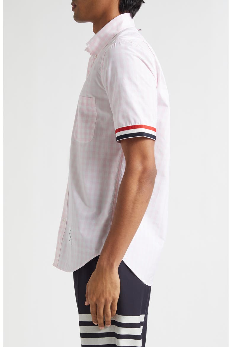 Straight Fit Gingham Plaid Short Sleeve Cotton Button-Down Shirt, Alternate, color, LIGHT PINK