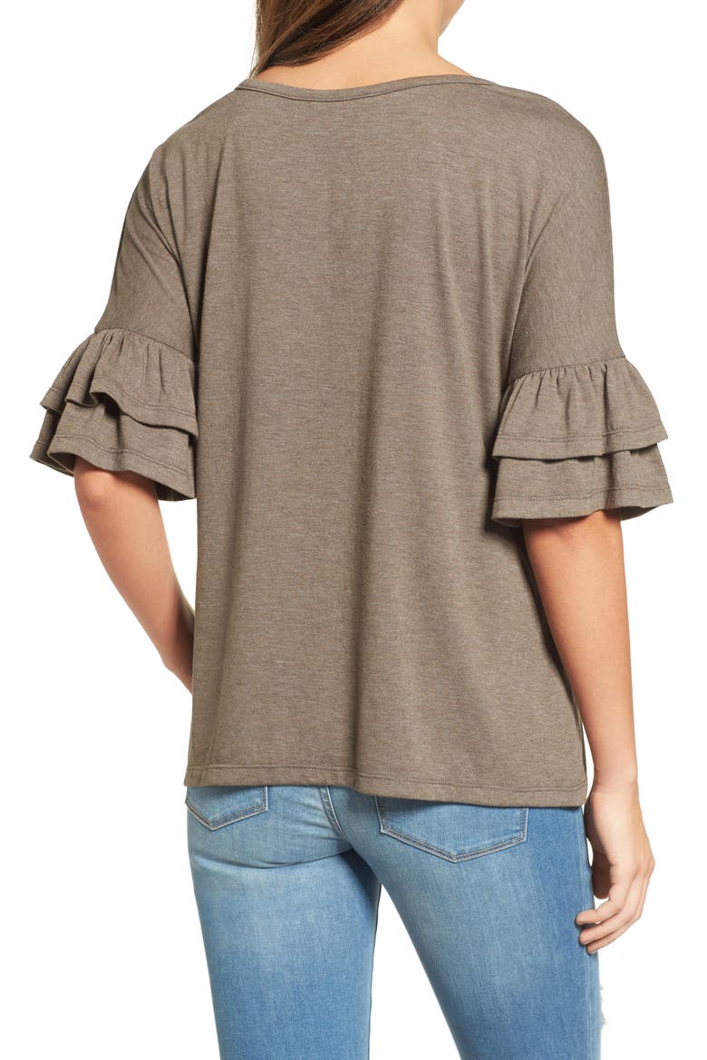Tiered Bell Sleeve Tee, Alternate, color, OLIVE TARMAC