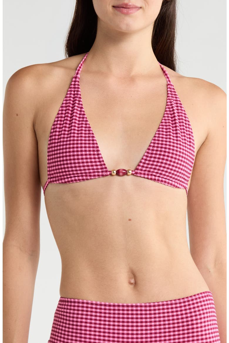 Gingham Tie Halter Bikini Top, Main, color, CHERRY KISS