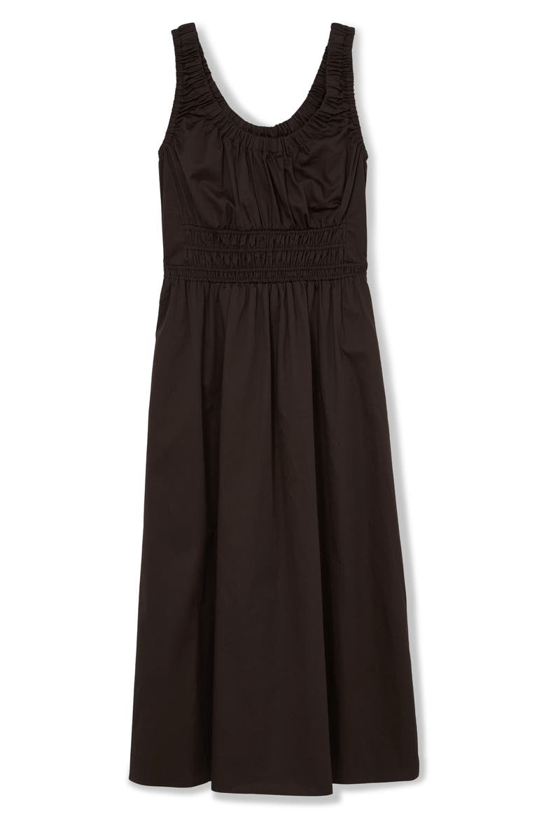 Anouk Side Stripe Smock Waist Cotton Dress, Alternate, color, BROWN