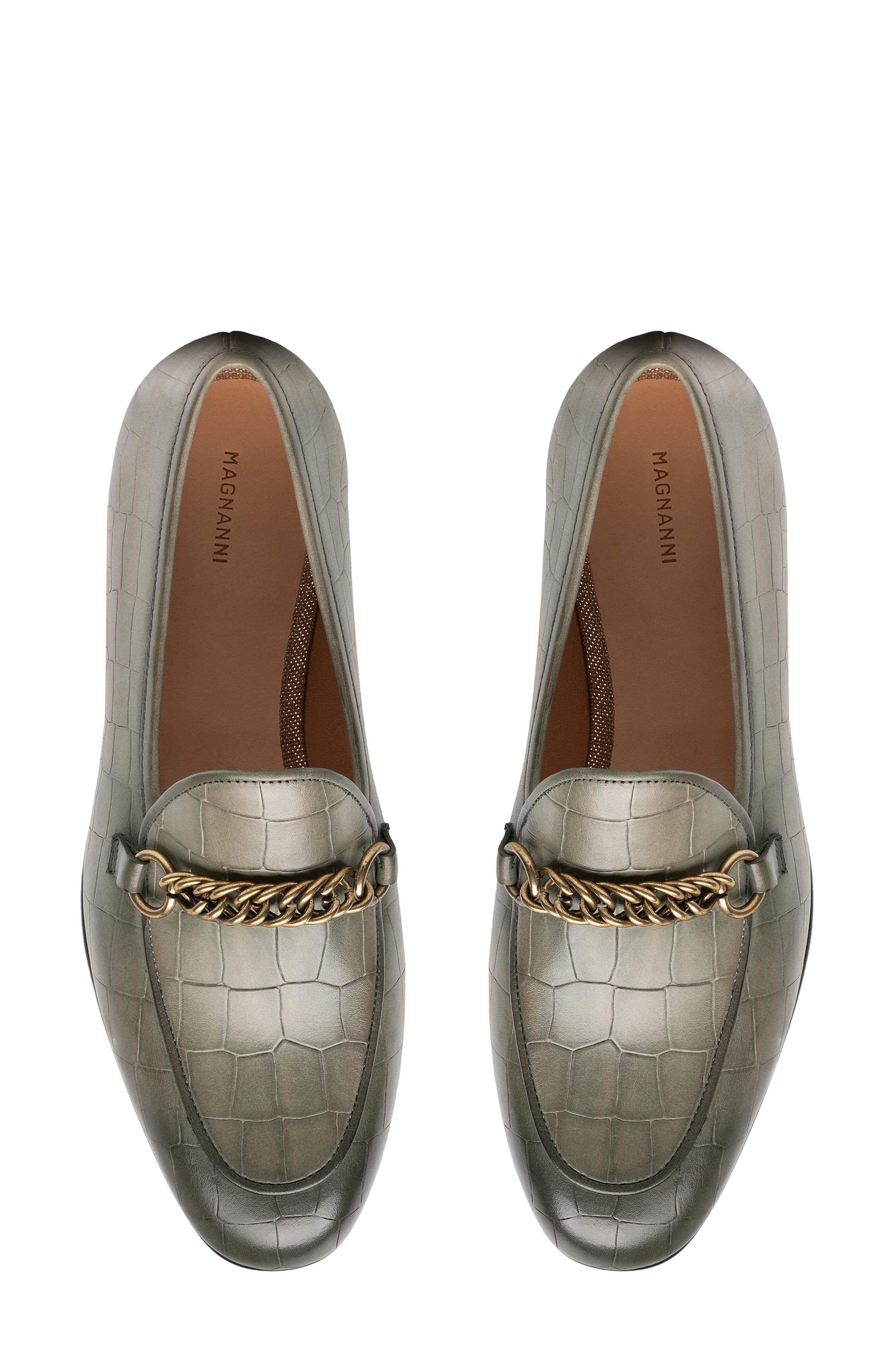 Carmen Croc Embossed Leather Loafer, Alternate, color, GREEN