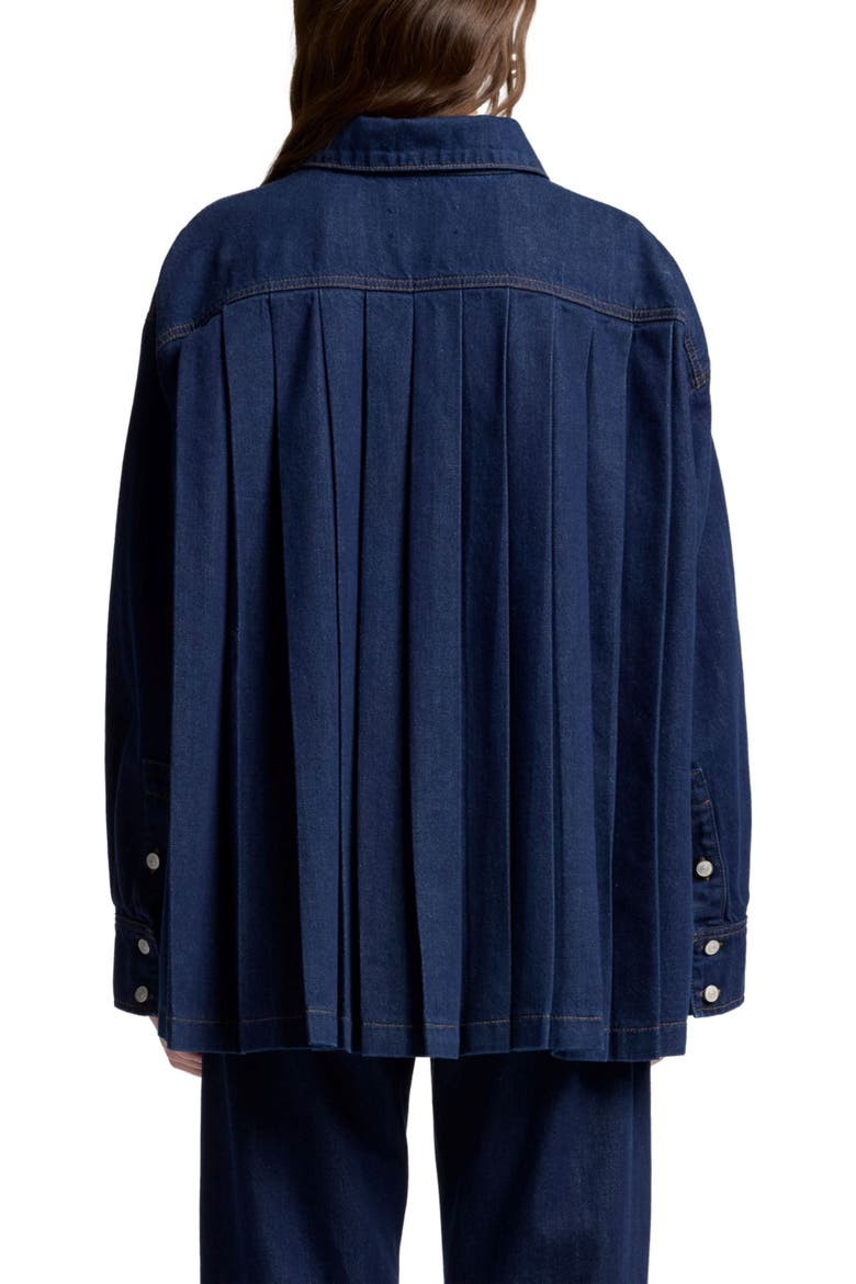 Pleated Oversize Cotton Denim Shirt, Alternate, color, FRANKLIN