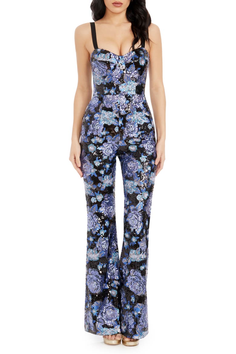 Presley Floral Sequin Jumpsuit, Main, color, ROYAL BLUE MULTI