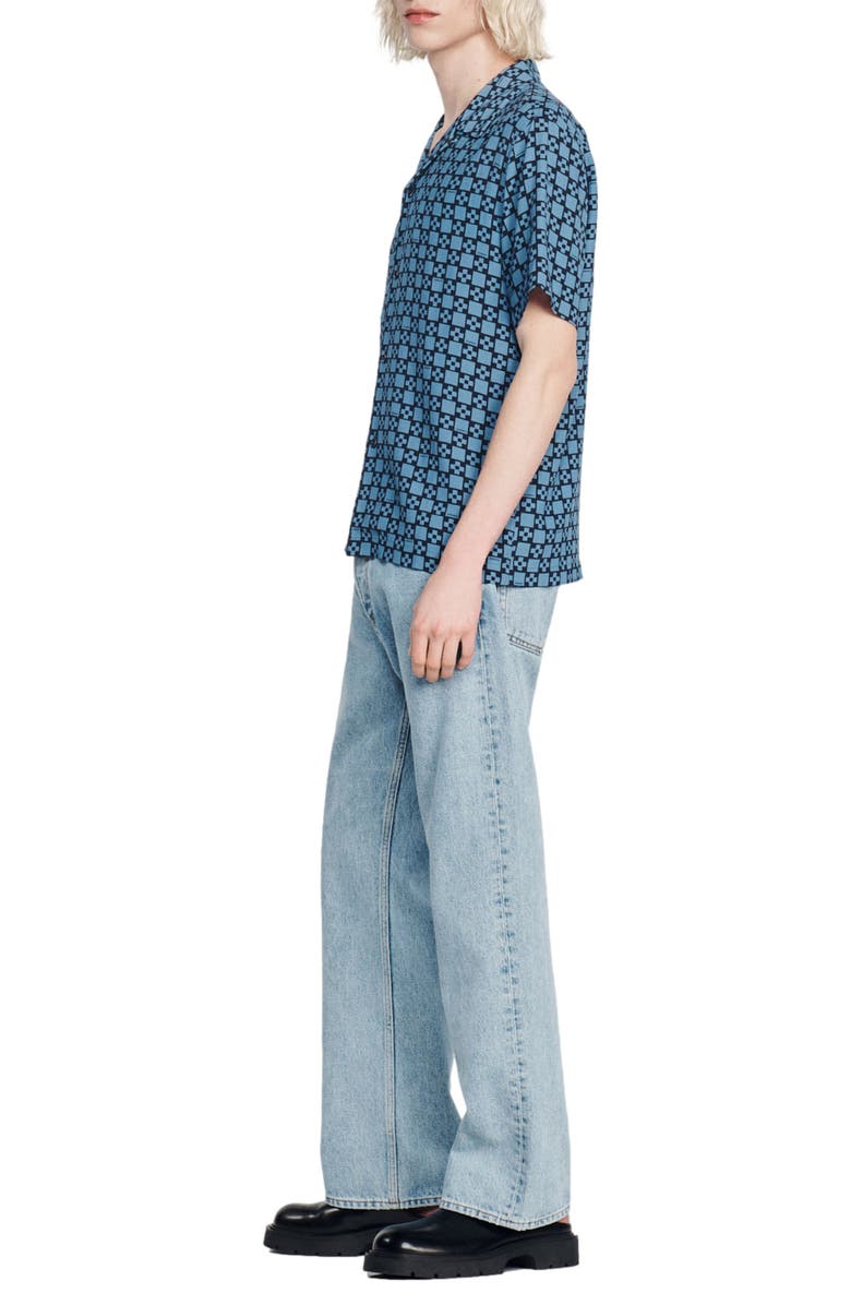 SANDRO Cross Geo Print Short Sleeve Button-Up Camp Shirt, Alternate, color, 