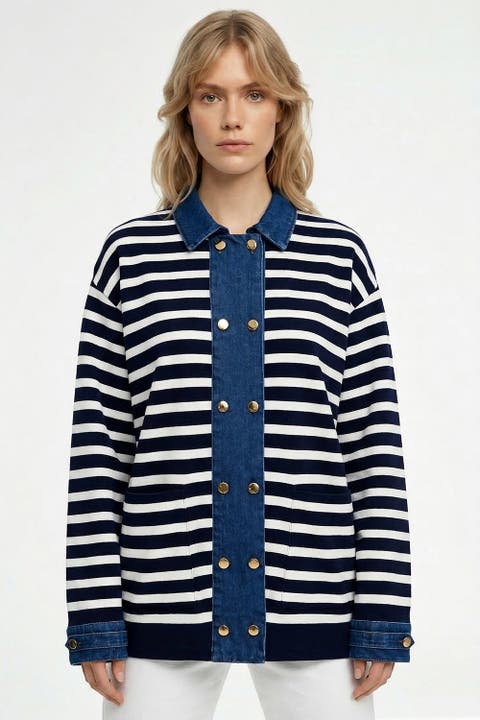 Gaetan Long Sleeve Striped Knit Cardigan