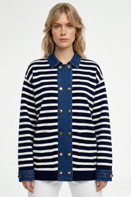 Exquise Gaetan Long Sleeve Striped Knit Cardigan