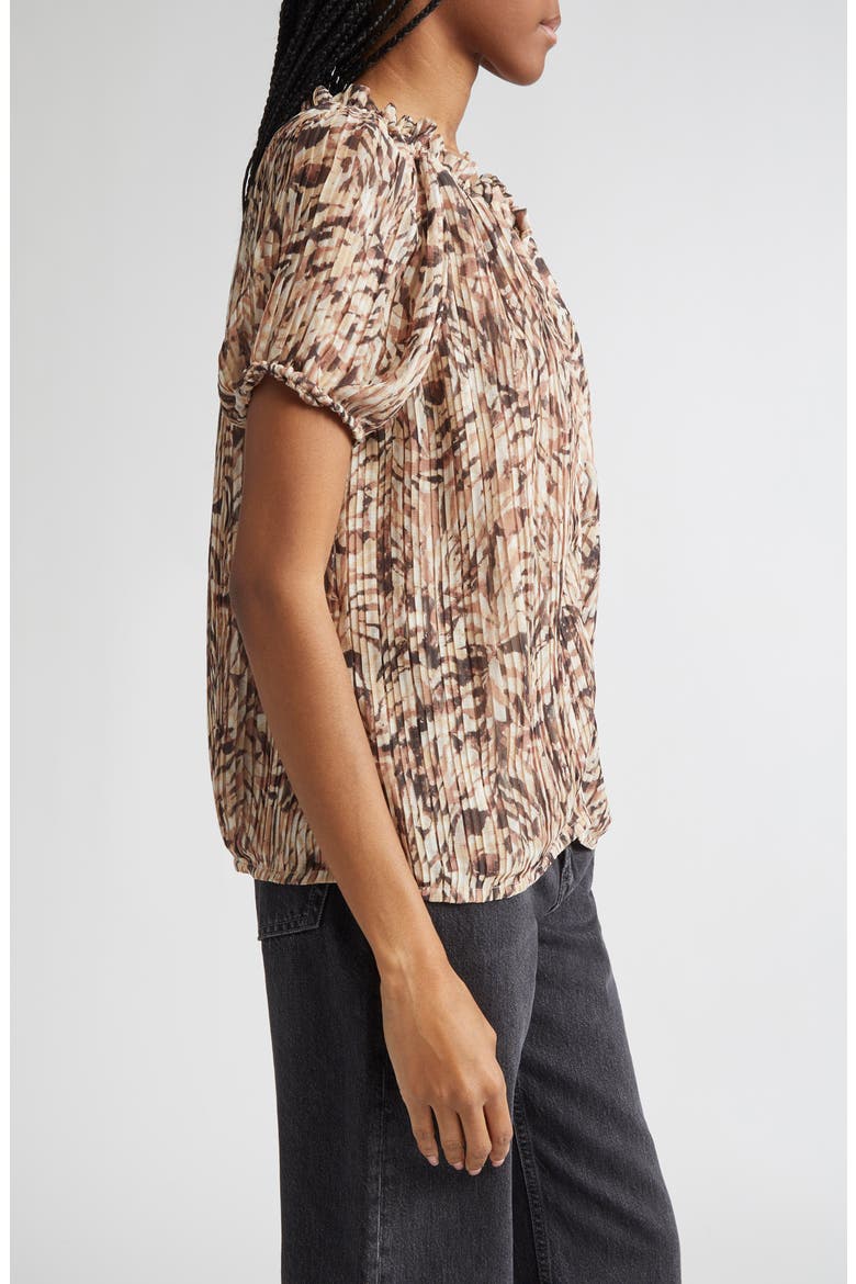 Soraya Pleated Puff Sleeve Top, Alternate, color, BAJA BROWN TULUM