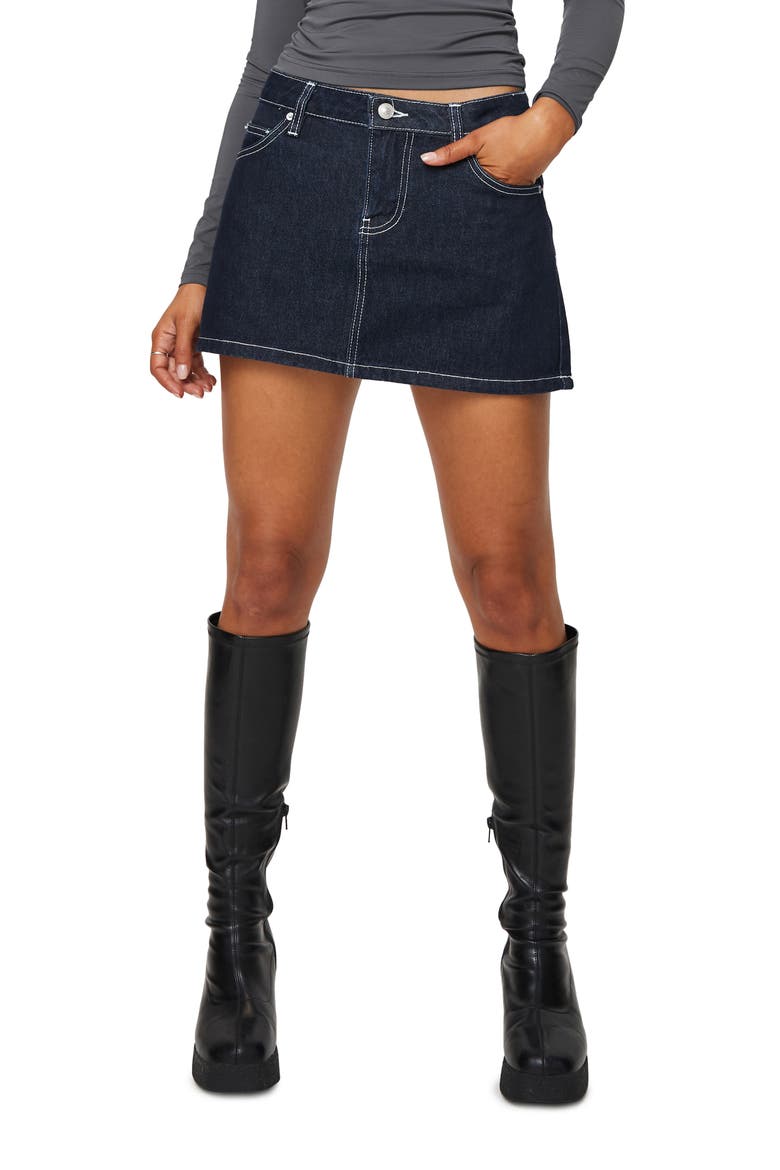 Bracken Low Rise Denim Miniskirt, Main, color, NAVY