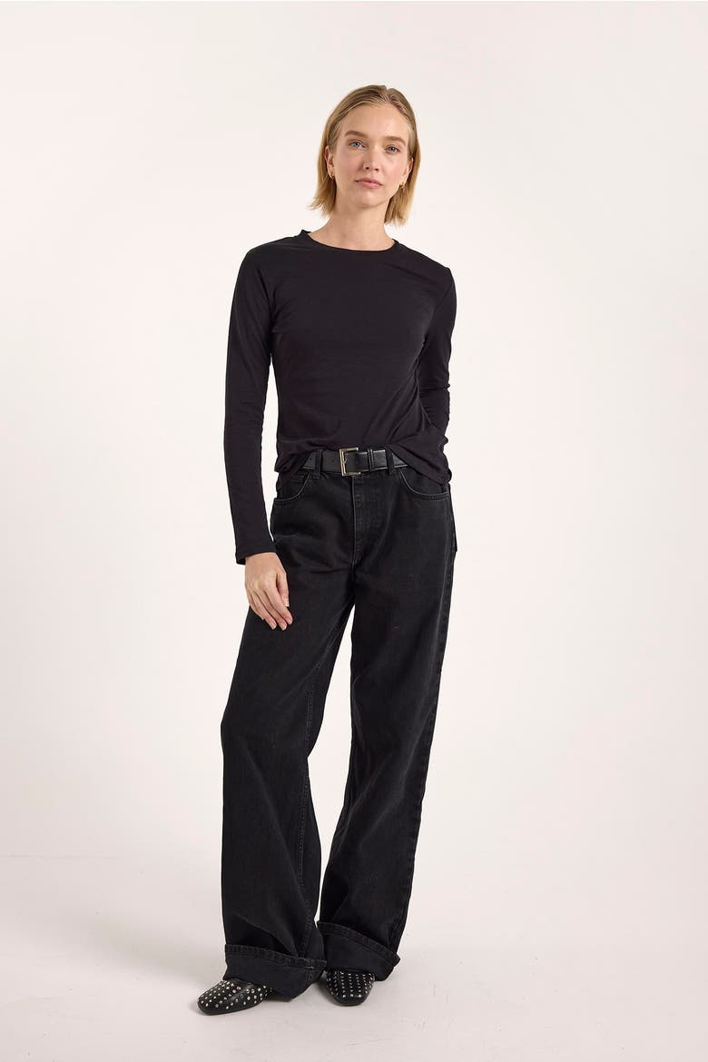 Long Sleeve Cotton Crew Neck T-shirt, Main, color, Black