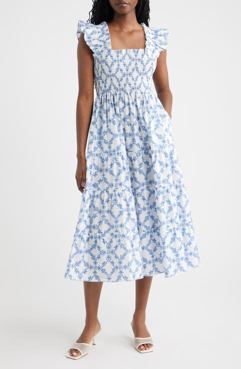 The Ellie Floral Flutter Sleeve Nap Midi Dress