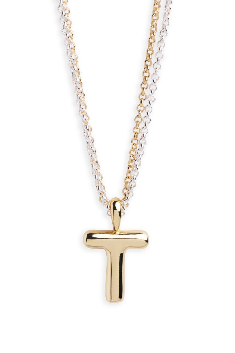 Puffy A Initial Pendant Necklace, Main, color, TWO TONE