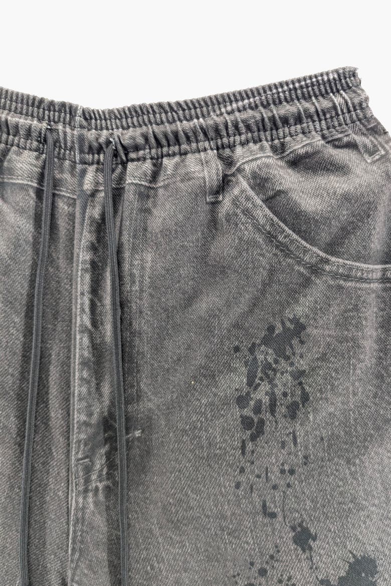 Jumbo Printed Denim Short, Alternate, color, Black