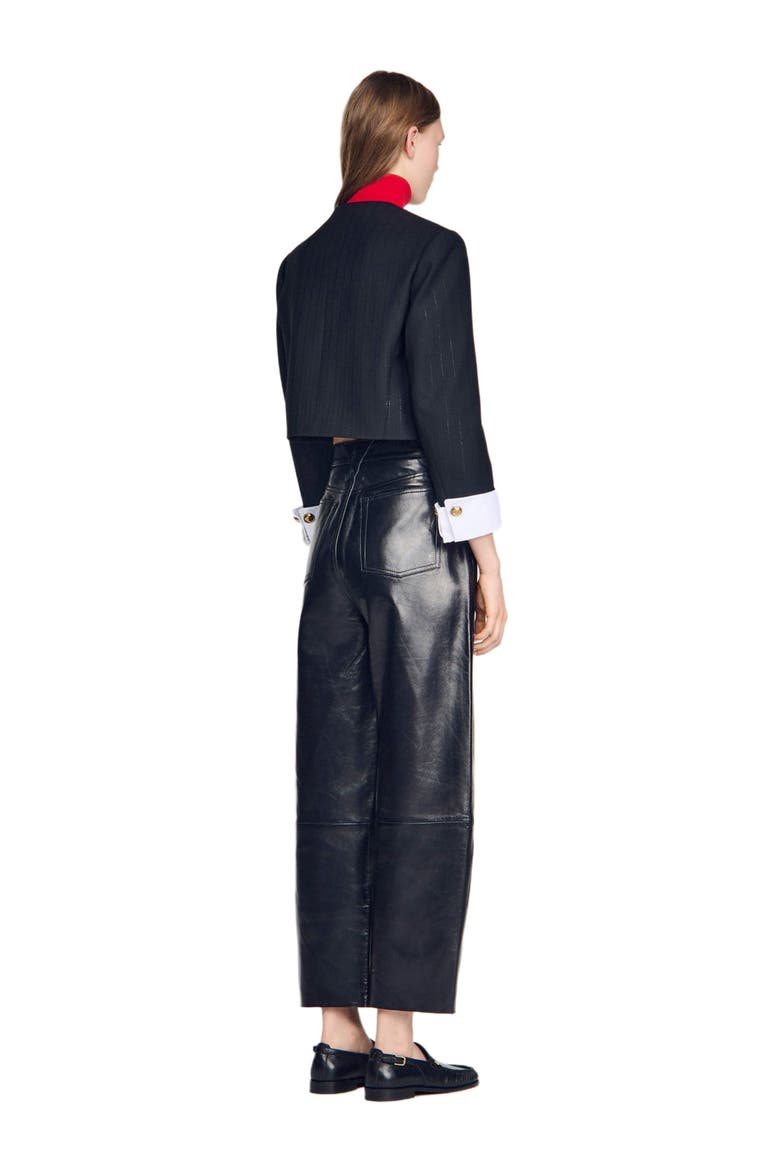 Cropped striped wool jacket, Alternate, color, Black