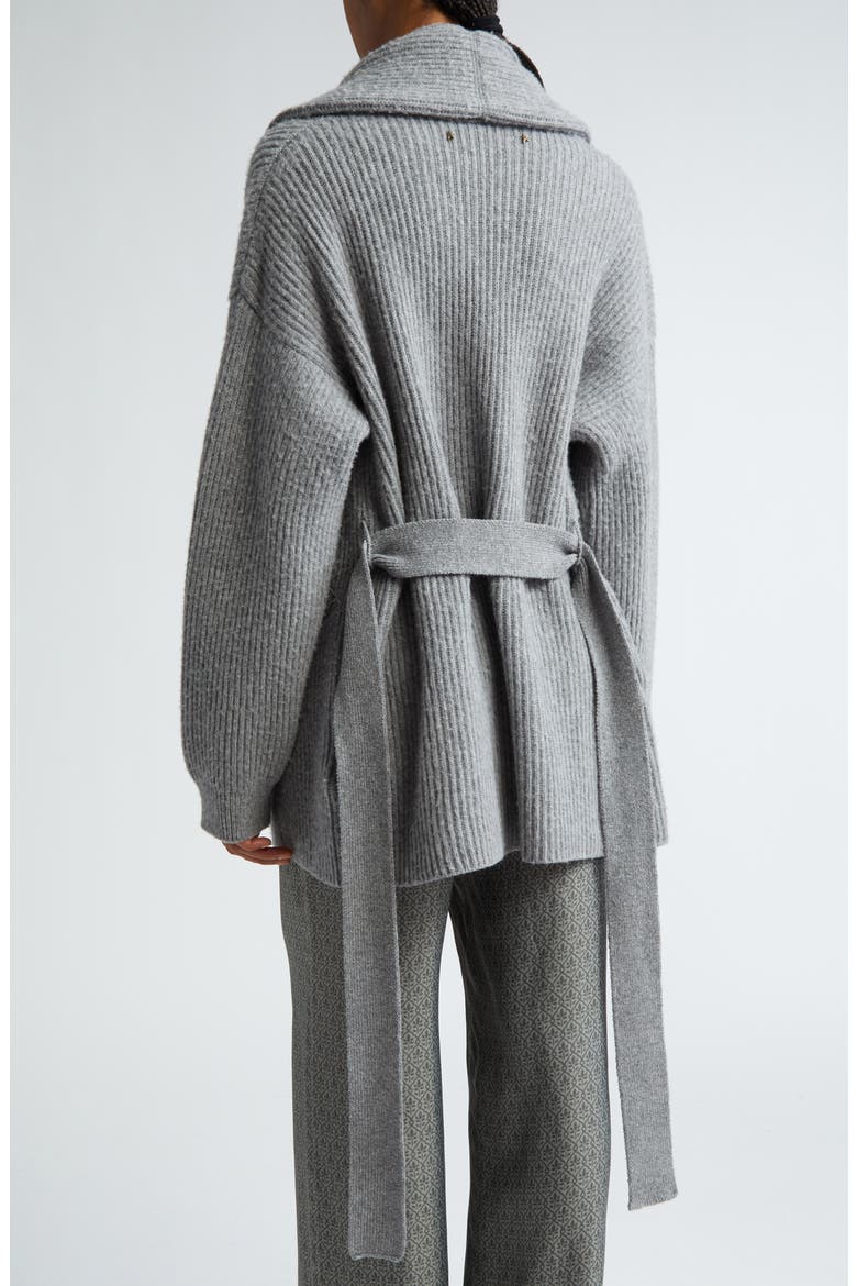 Embellished Virgin Wool Belted Cardigan, Alternate, color, GREY MELANGE