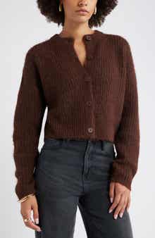 Open Edit Fuzzy Crewneck Cardigan