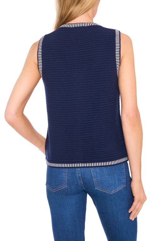 Cece Contrast Detail Cotton Blend Sweater Vest In Blue