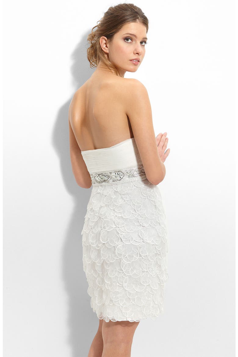 Strapless Chiffon & Organza Sheath Dress, Alternate, color, WHITE