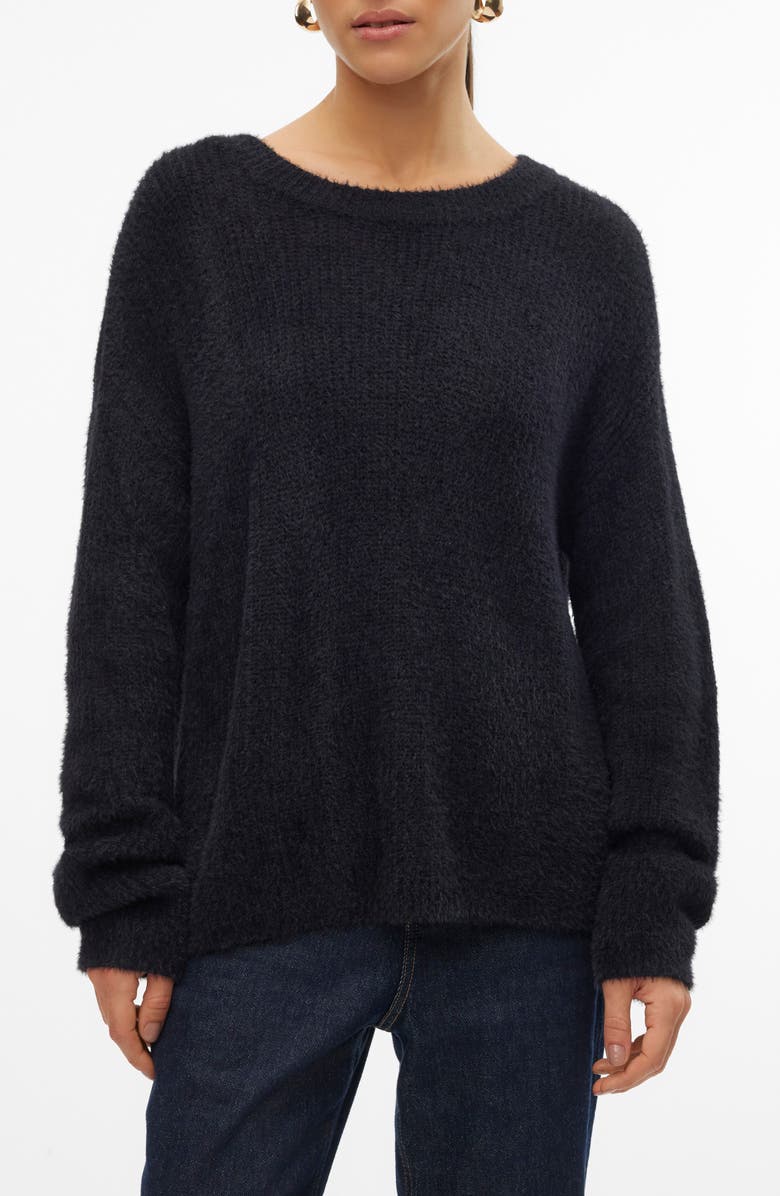 VERO MODA Eyelash Puff Sleeve Sweater, Main, color, Black