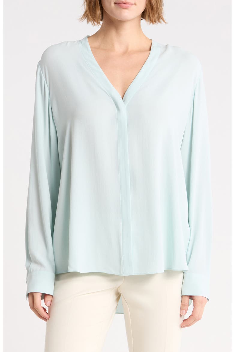 V-Neck Silk Button-Up Shirt, Main, color, CLEAR WATER
