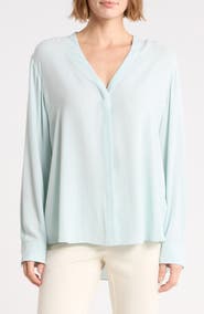 Eileen Fisher V-Neck Silk Button-Up Shirt