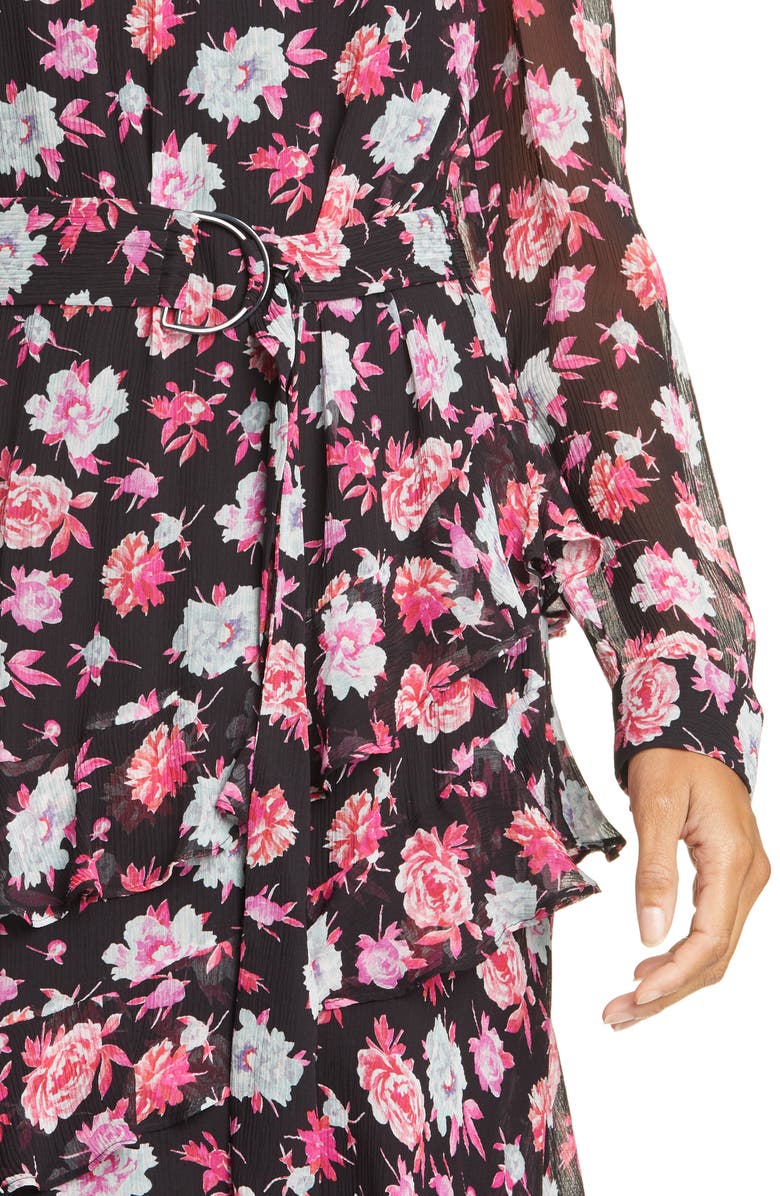 JASON WU Floral Print Asymmetrical Long Sleeve Silk Dress, Alternate, color, 