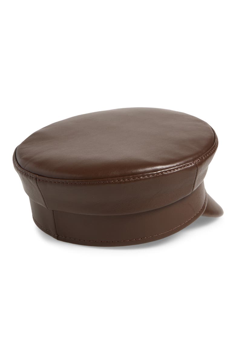 Leather Baker Boy Cap, Alternate, color, BROWN
