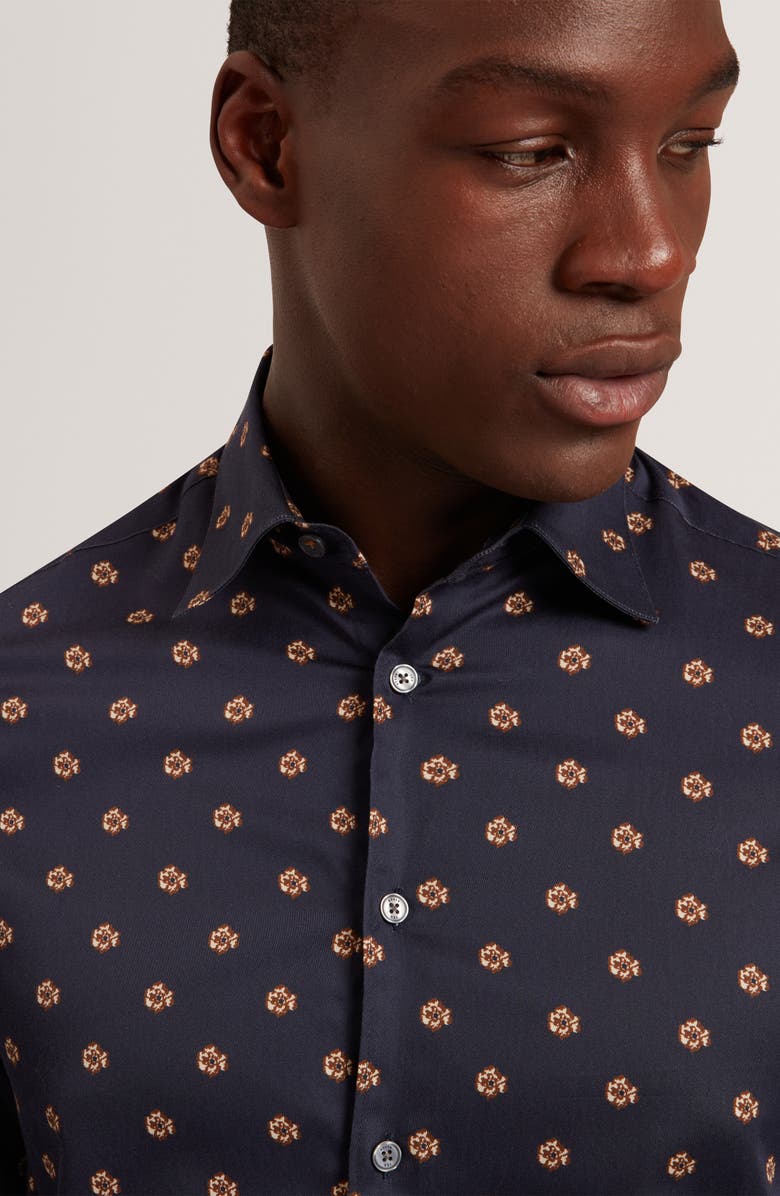 Ted Baker Olufar Print Cotton Button-Up Shirt, Alternate, color, Navy