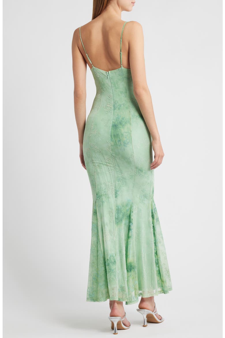 Floral Burnout Godet Pleat Maxi Dress, Alternate, color, GREEN