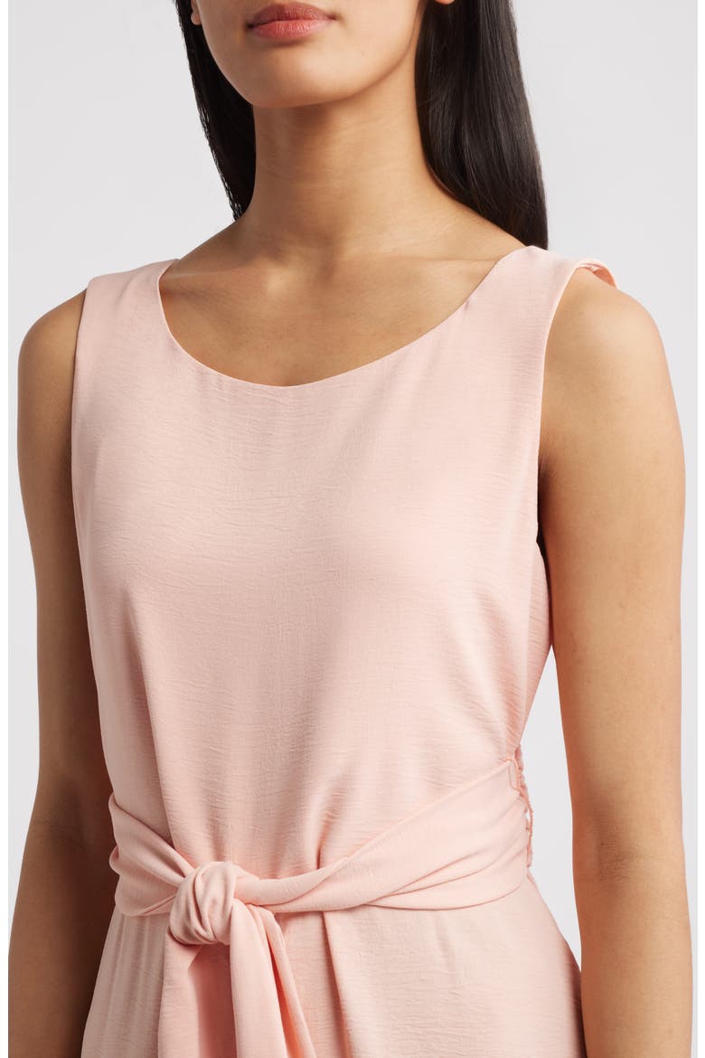 Tie Waist Crepe Midi Dress, Alternate, color, PEACH