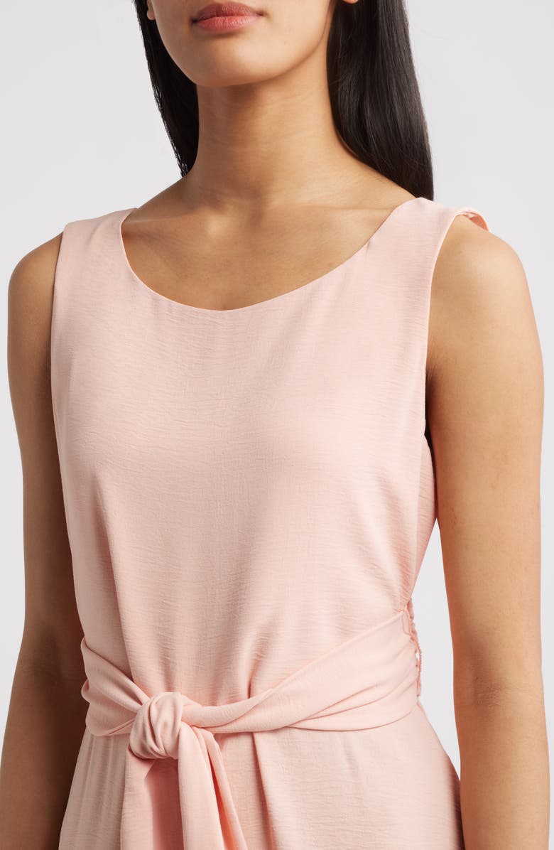 Connected Apparel Tie Waist Crepe Midi Dress, Alternate, color, Peach