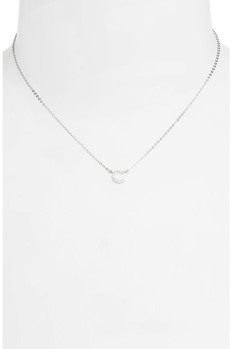 Delicate Cubic Zirconia Initial Pendant Necklace, Alternate, color, C- CLEAR- SILVER