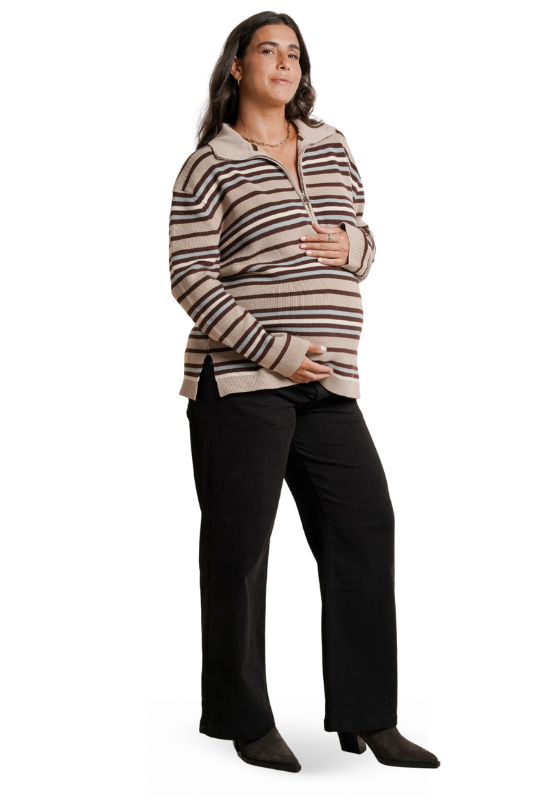 Blaire Maternity Half-Zip Sweater, Alternate, color, Ice Stripe