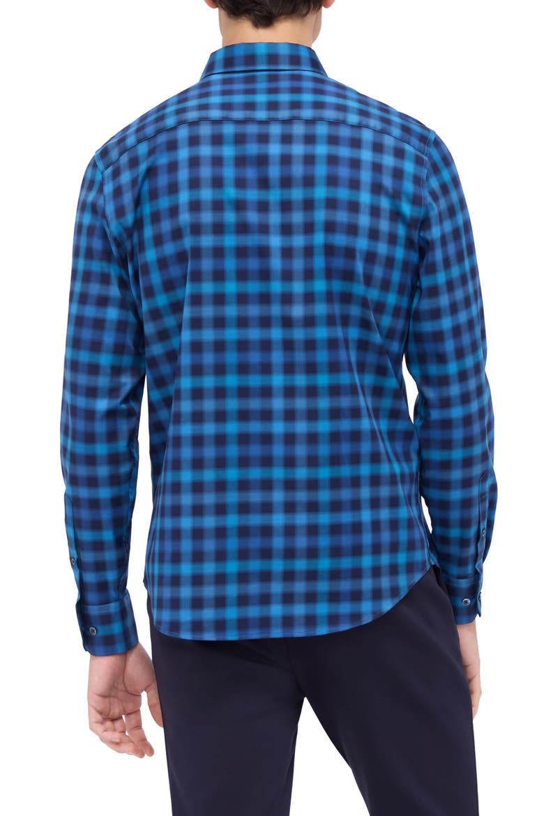 Karl Shaped Fit Buffalo Plaid Stretch Cotton Button-Up Shirt, Alternate, color, NAVY