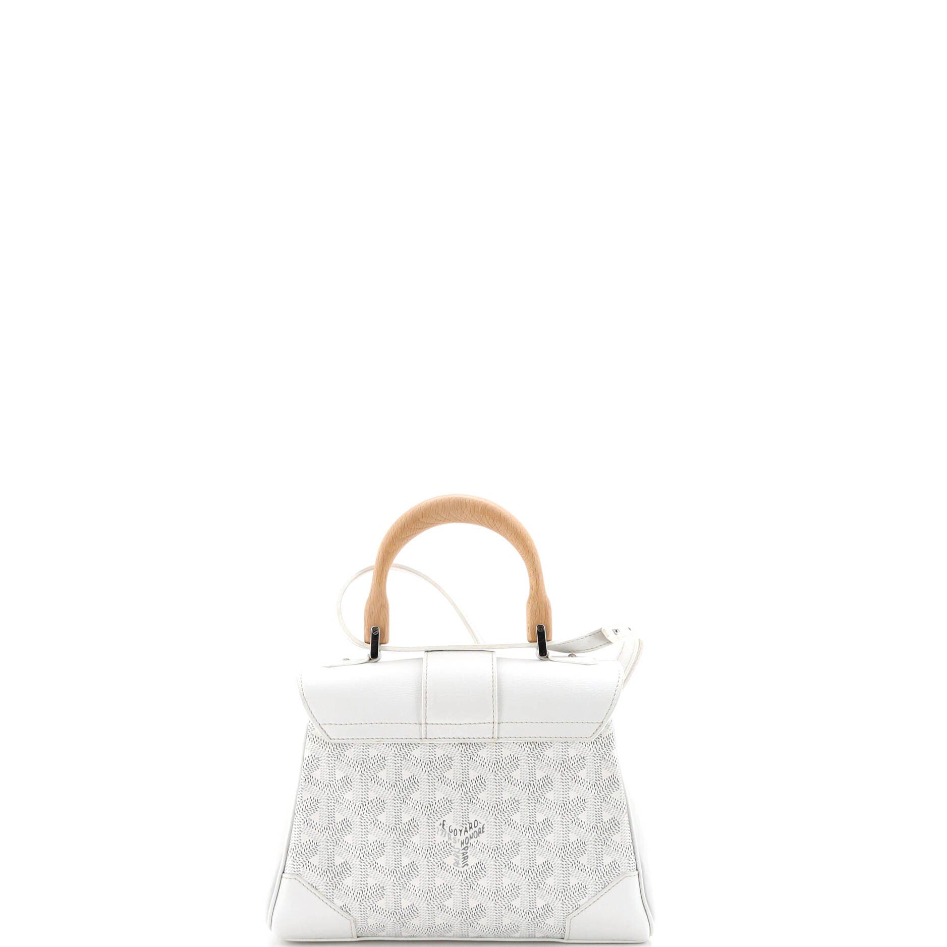 Pre-Owned Goyard Saigon Top Handle Bag Coated Canvas with Leather Mini, Alternate, color, White