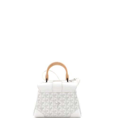 Pre-owned Goyard  Goyard Saigon Top Handle Bag Coated Canvas With Leather Mini In White
