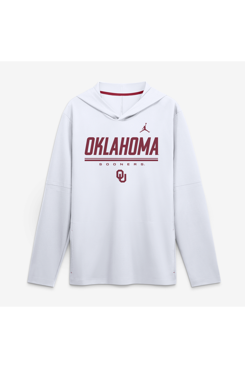 Men's Jordan Brand White Oklahoma Sooners 2026 Sideline Lightweight Long Sleeve Hooded Dri-FIT Top, Main, color, White