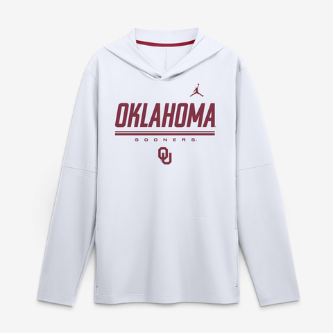 Men's Jordan Brand White Oklahoma Sooners 2026 Sideline Lightweight Long Sleeve Hooded Dri-FIT Top
