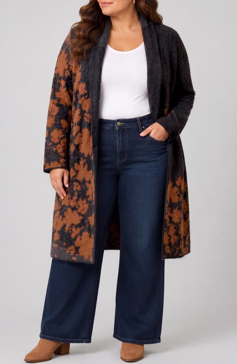 Floral Jacquard Sweater Coat