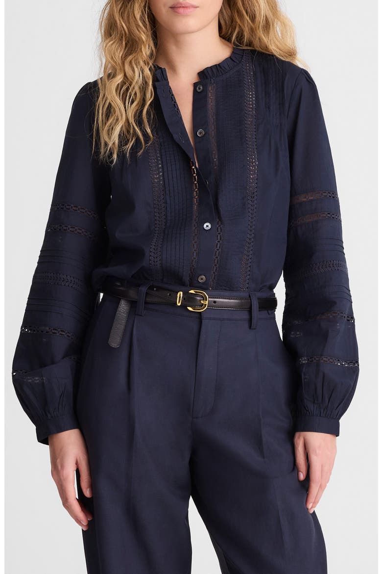 High Neck Lace Detail Pintuck Cotton Top (Women) | Nordstrom