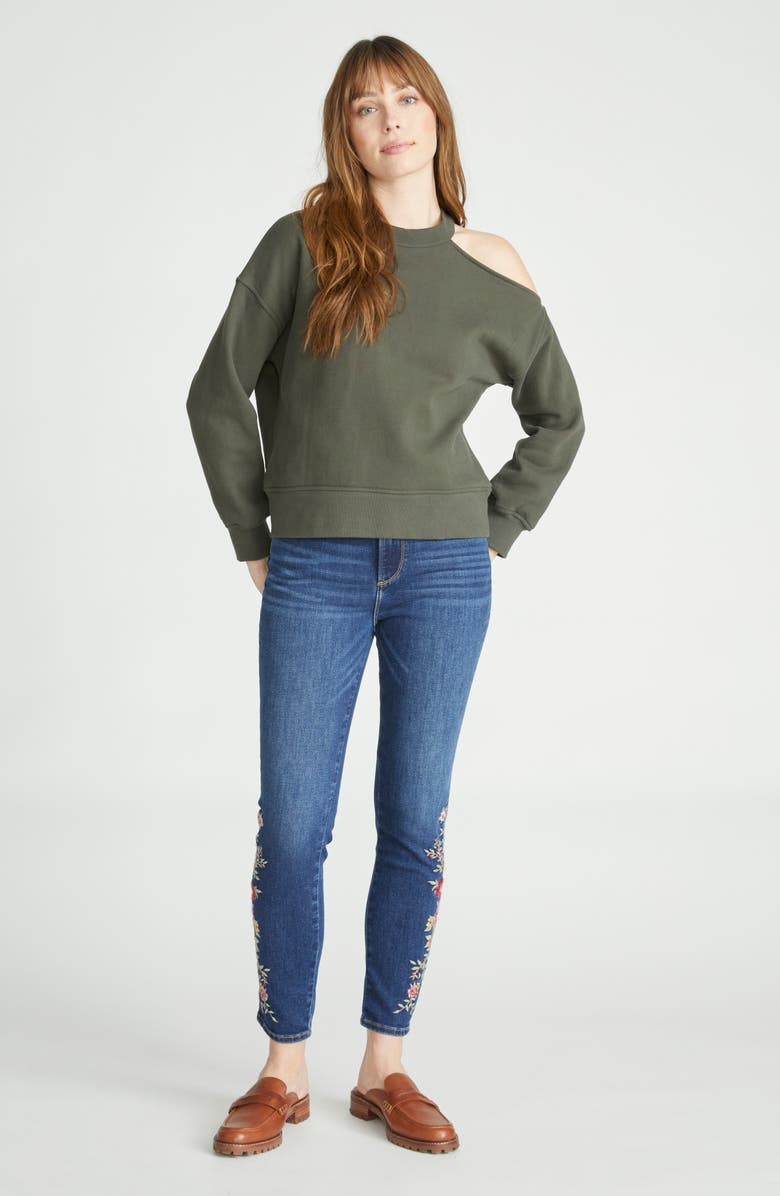 Driftwood Jackie Floral Embroidered High Waist Skinny Jeans, Alternate, color, 