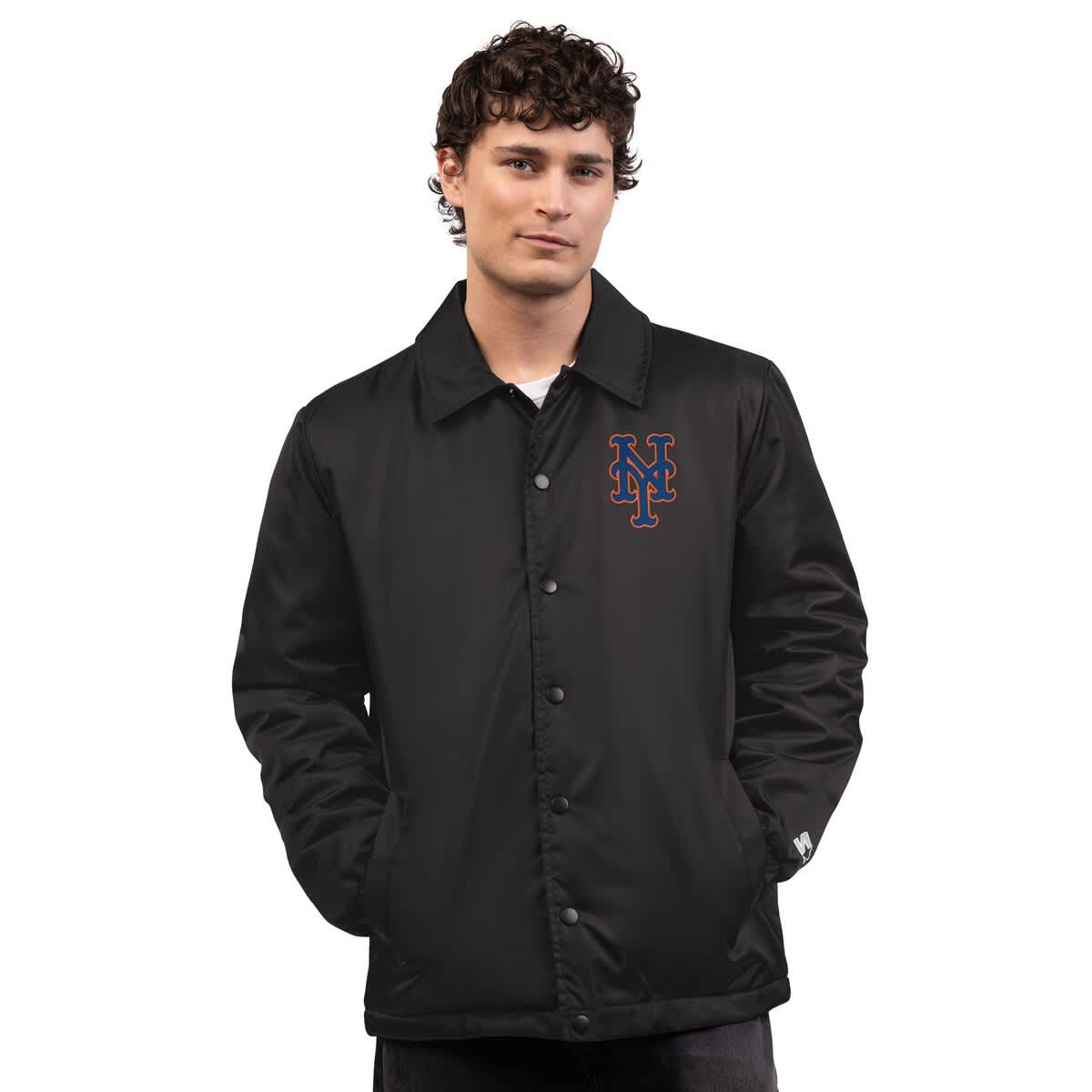 Men'sStarter Black New York Mets Full-Snap Coaches Jacket