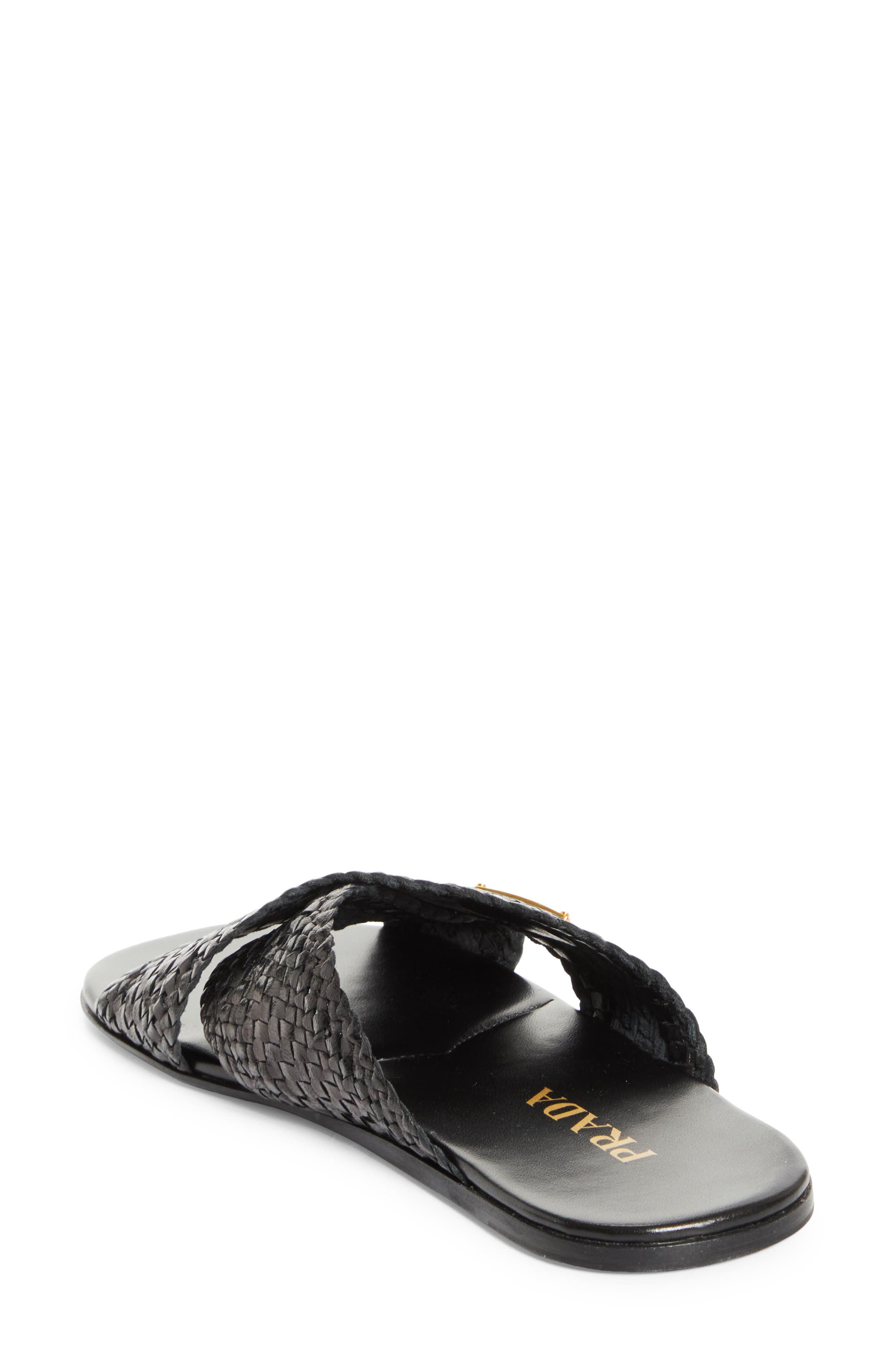 Prada Woven Slide Sandal, Alternate, color, Nero