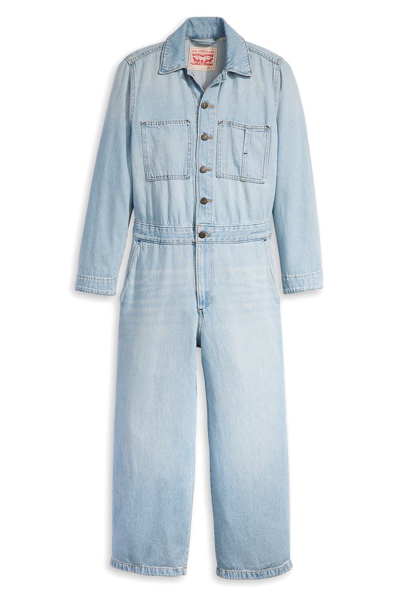 Iconic Long Sleeve Denim Wide Leg Jumpsuit, Alternate, color, ANTIGONE STRIPE CHALK PINK
