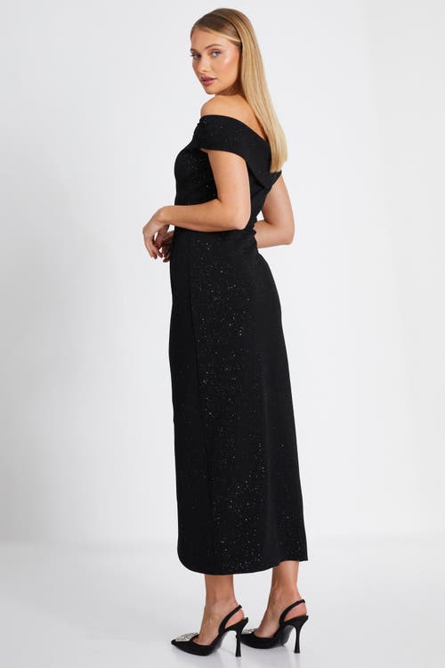 QUIZ QUIZ GLITTER LIVERPOOL BARDOT WRAP MIDI DRESS