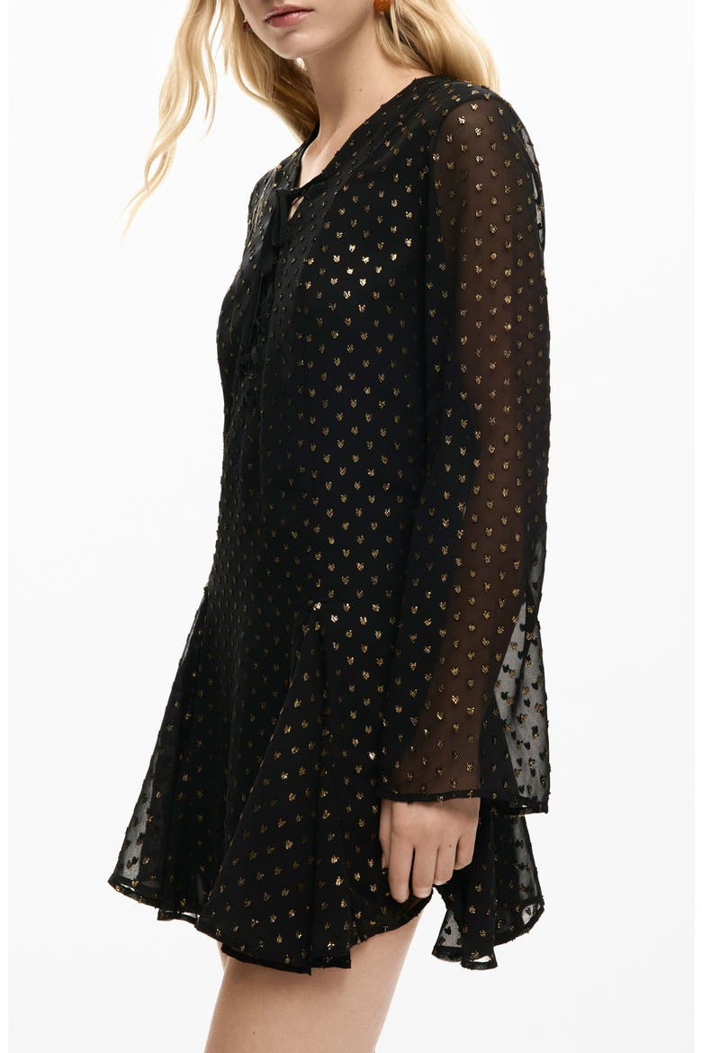 Metallic Dot Long Sleeve Minidress, Alternate, color, BLACK