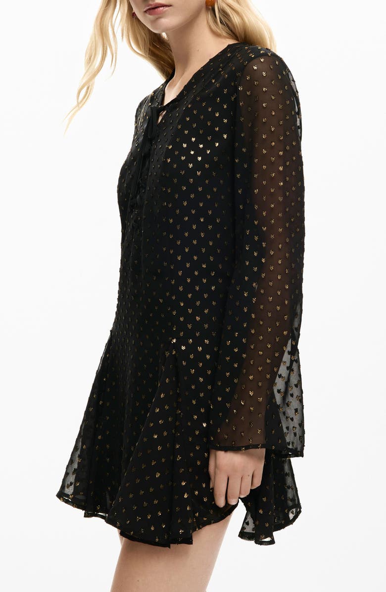 Desigual Metallic Dot Long Sleeve Minidress, Alternate, color, Black