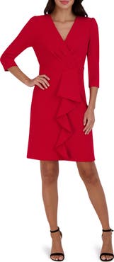 Julia Jordan Cascade Ruffle Crepe Sheath Dress