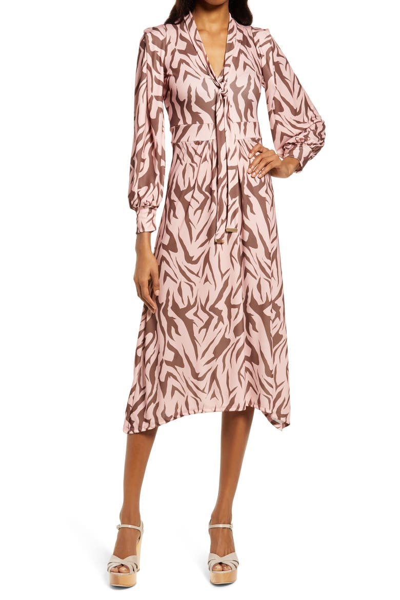 Front Tie Long Sleeve Jersey Dress, Main, color, LIGHT PINK